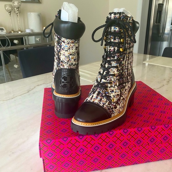 Tory Burch Tweed Lace-Up Ankle Boots - Picture 7 of 15